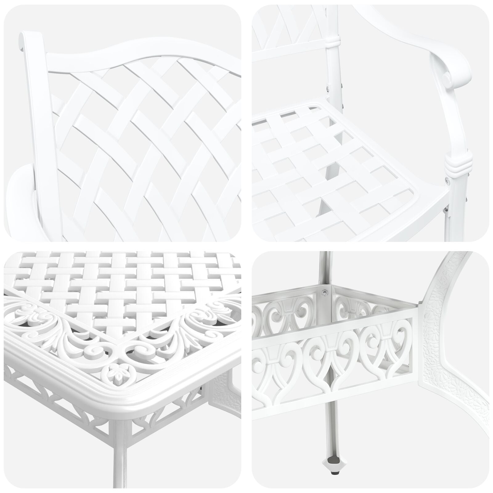 Set aus 4 Weiß Gussaluminium 6 Personen Dekorative Intarsien