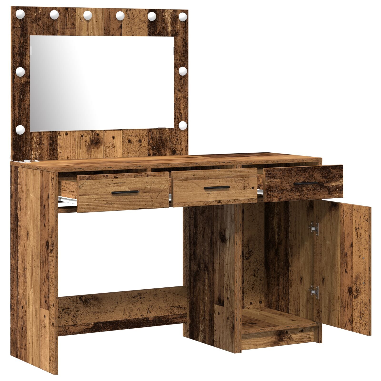 2-teiliges Schminktisch Set mit LED aus altem Holzwerkstoff