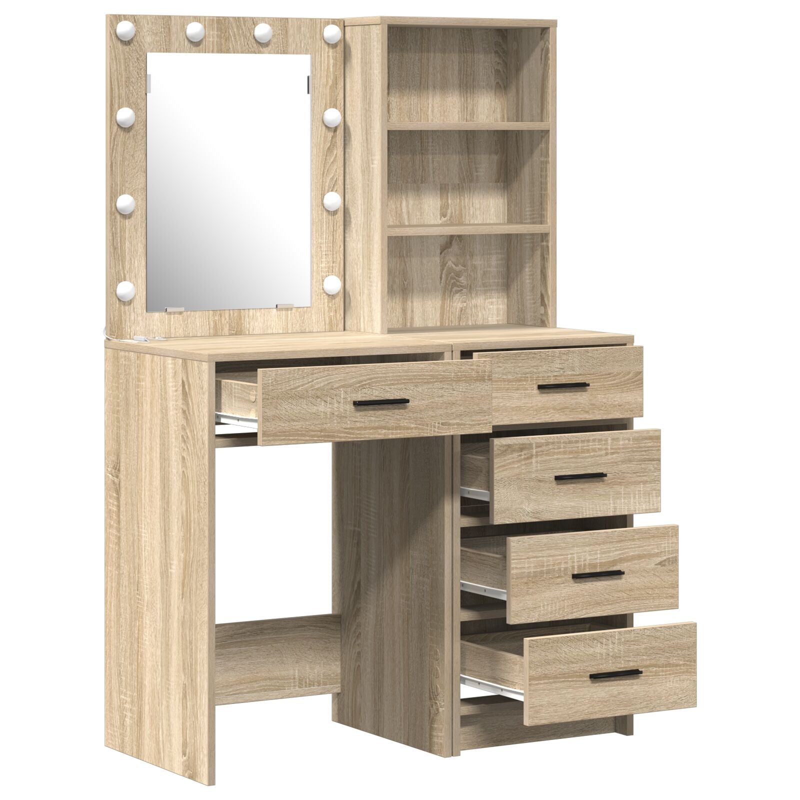 2-teiliges Schminktisch-Set mit LED Sonoma Eiche Möbelplatte