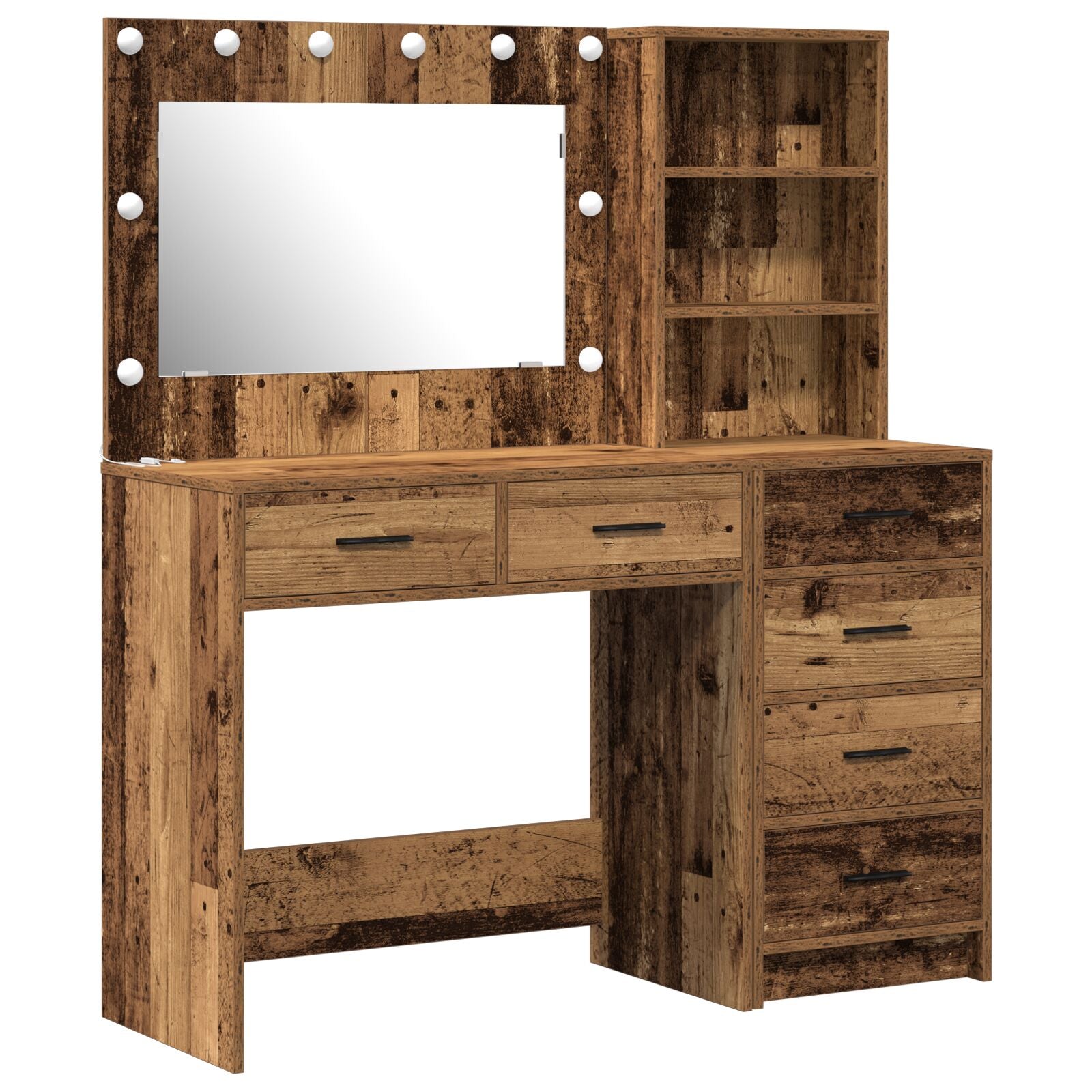 2 Teiliges Schminktischset mit LED alte Holzoptik Spanplatte
