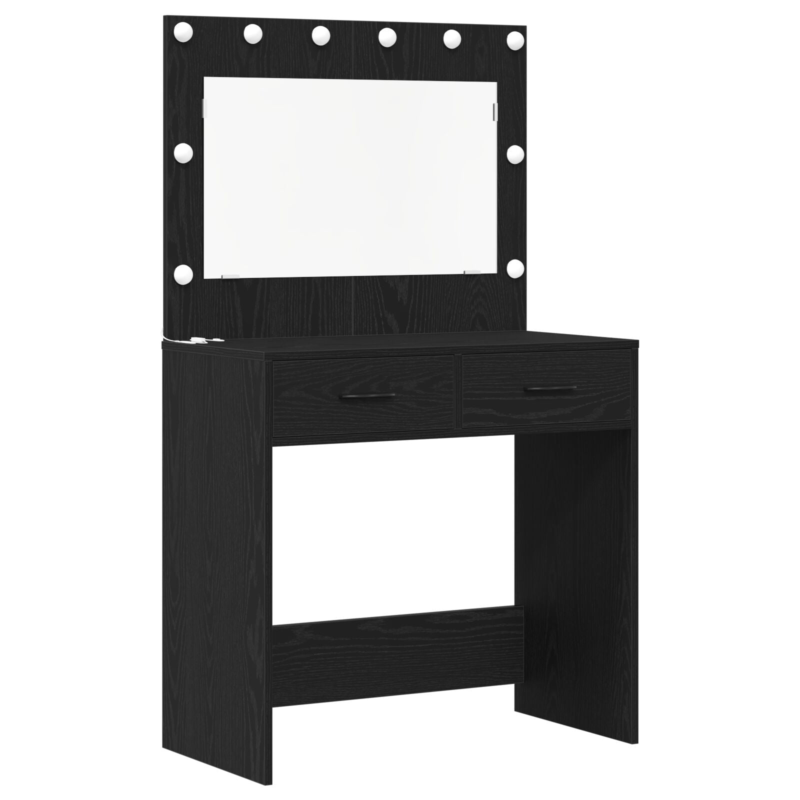 3-teiliges Schminktisch Set mit LED aus Holzwerkstoff in Schwarz