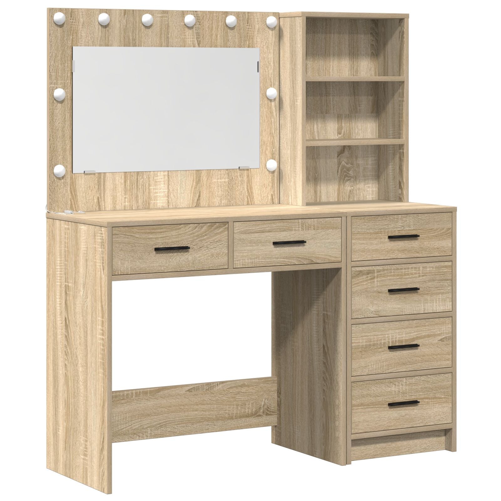 2-teiliger Kosmetiktisch Set mit LED Sonoma Eiche Spanplatte