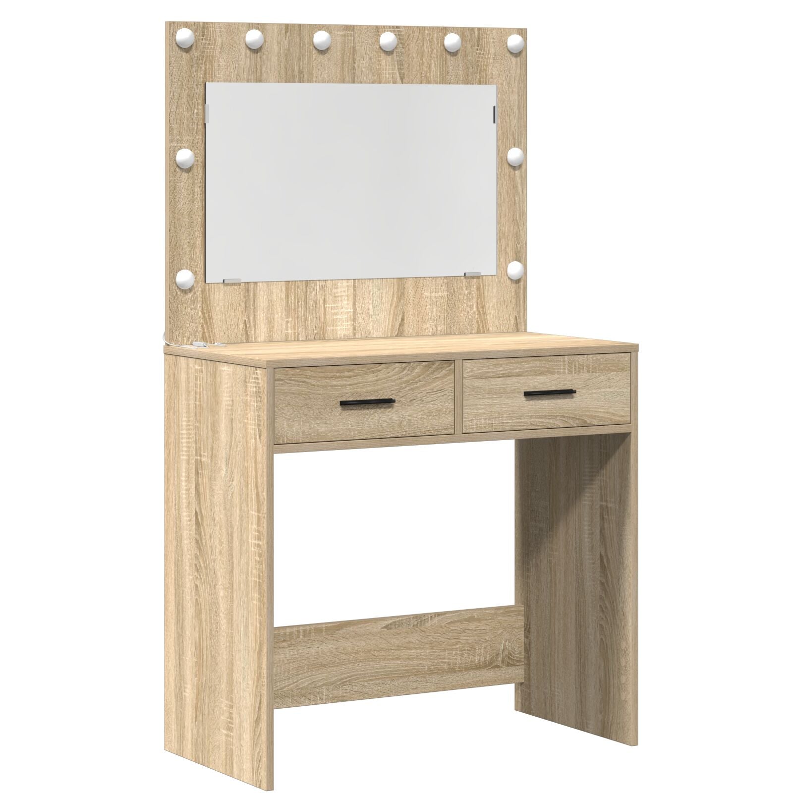 3-teiliges Make-up-Tisch-Set mit LED Sonoma Eichenholzwerkstoff