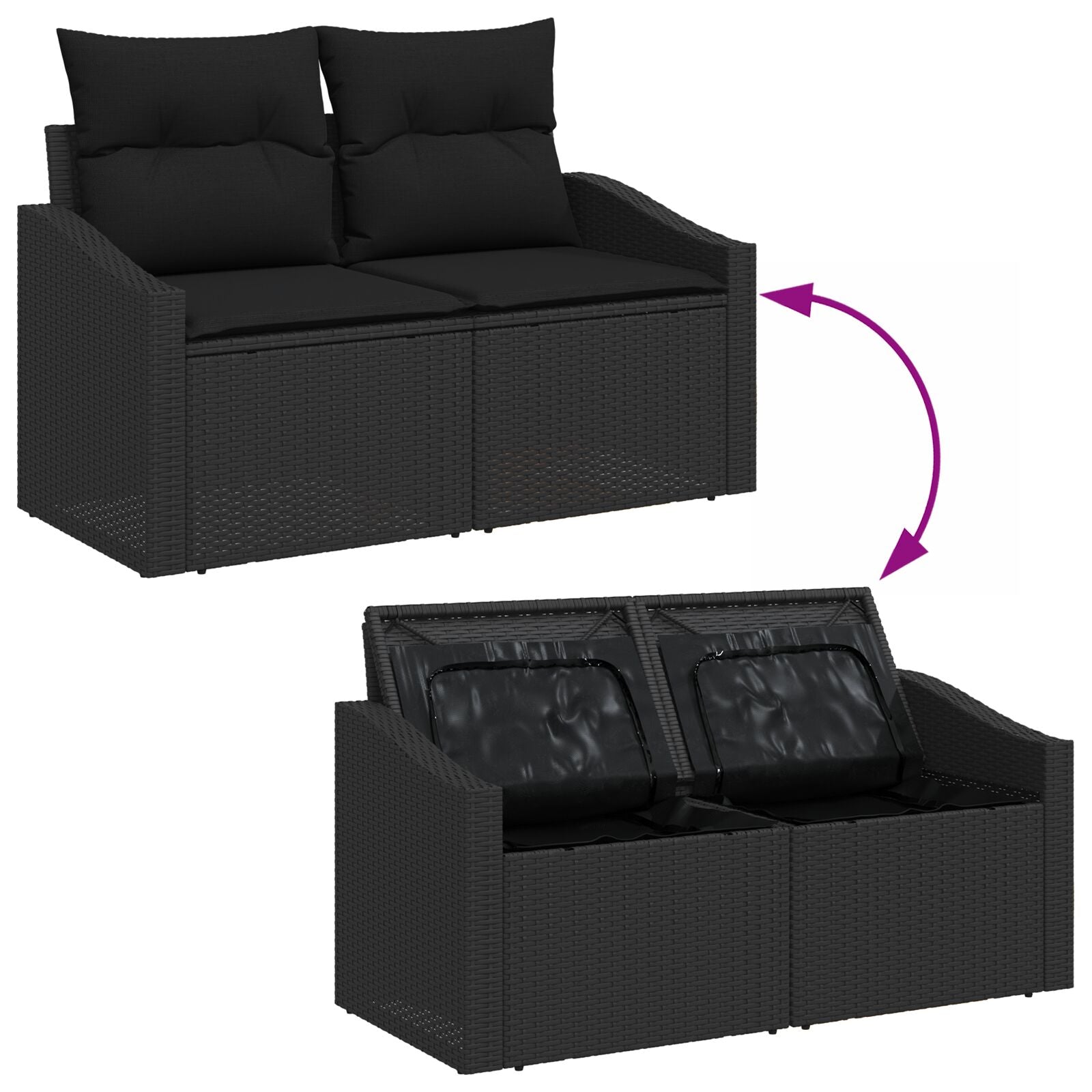 Set von 4 Dunkelgrau Rattan, Stahl, Stoff Mittel Modular