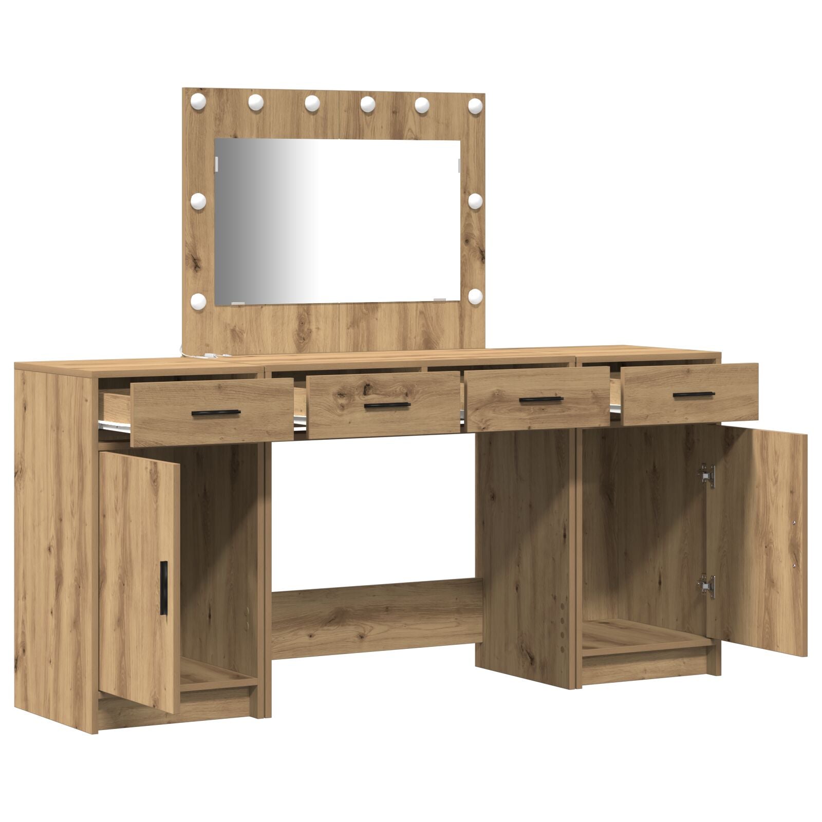 3-teiliges Schminktisch-Set mit LED Eichenholz Holzwerkstoff