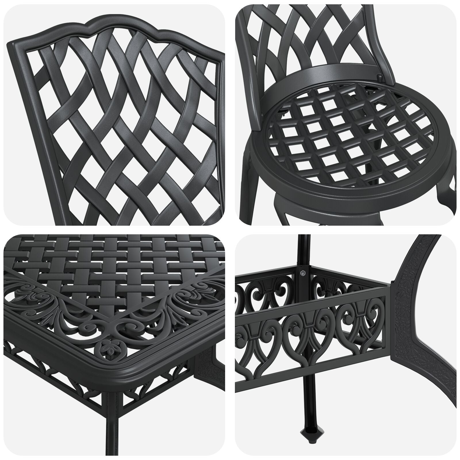 Set aus 3 Schwarz Gussaluminium Groß Dekorative Intarsien