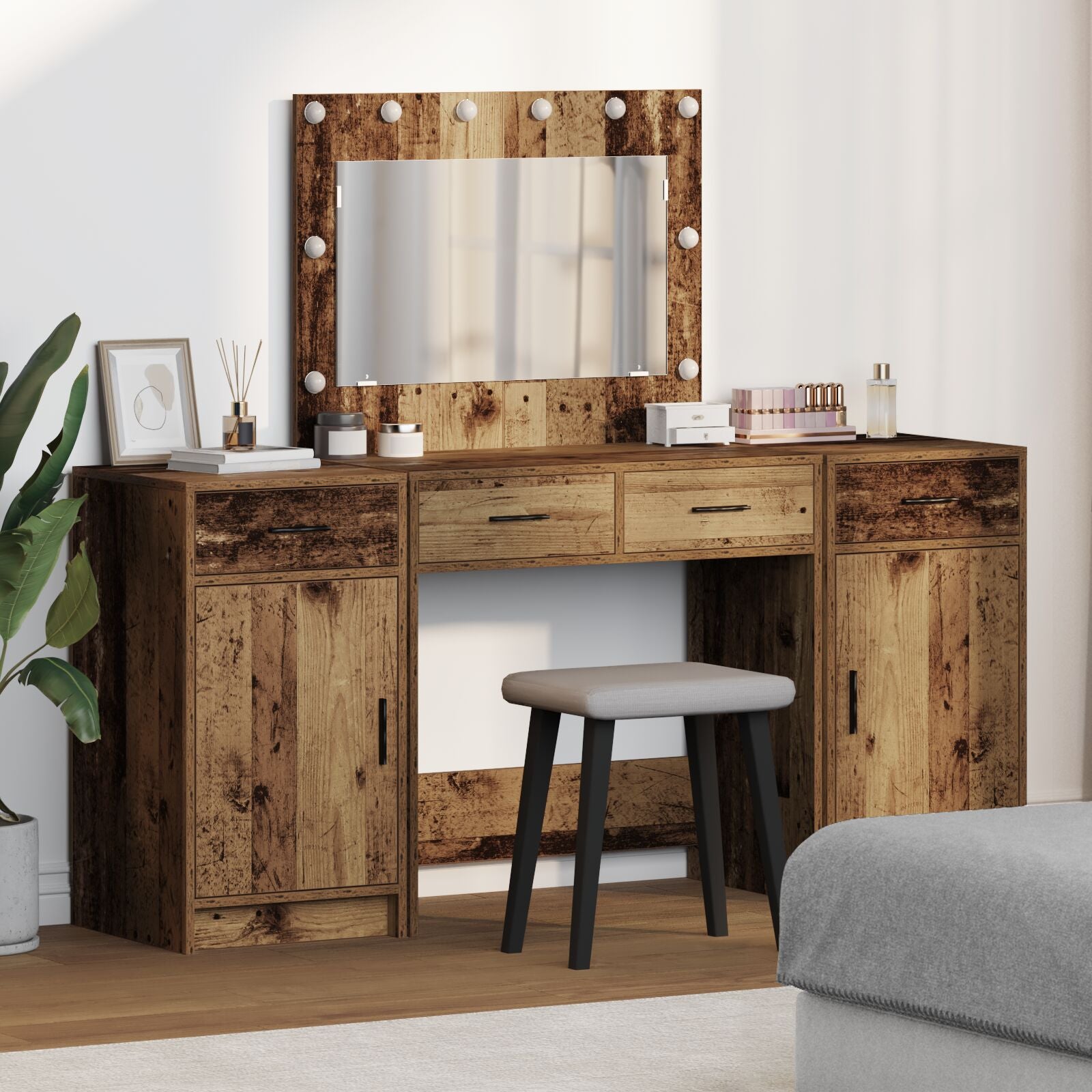 Kosmetiktisch Set Set aus 3 Altholz Holzwerkstoff Stauraum