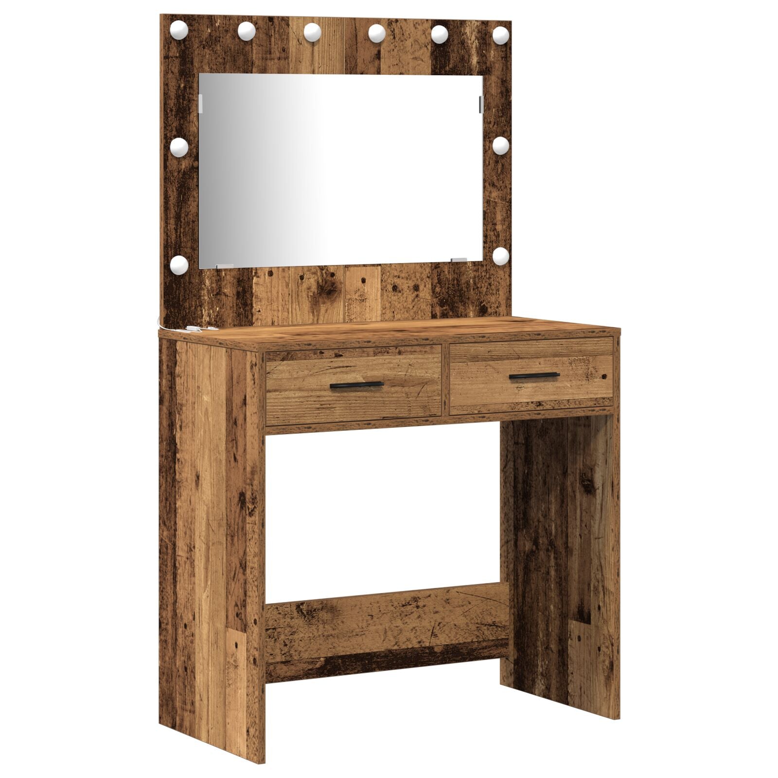 2 Teiliges Schminktischset mit LED alte Holzoptik Spanplatte
