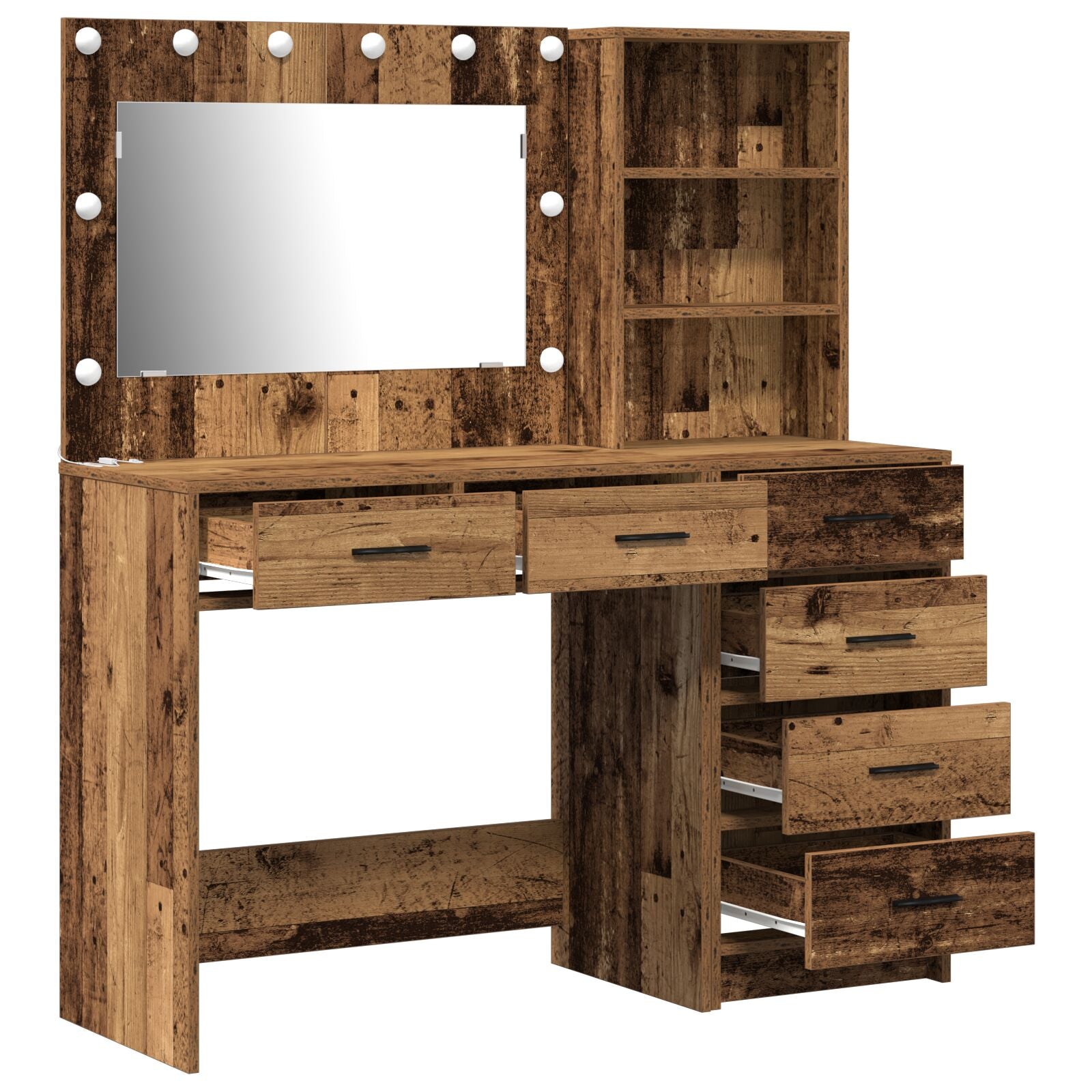 2 Teiliges Schminktischset mit LED alte Holzoptik Spanplatte