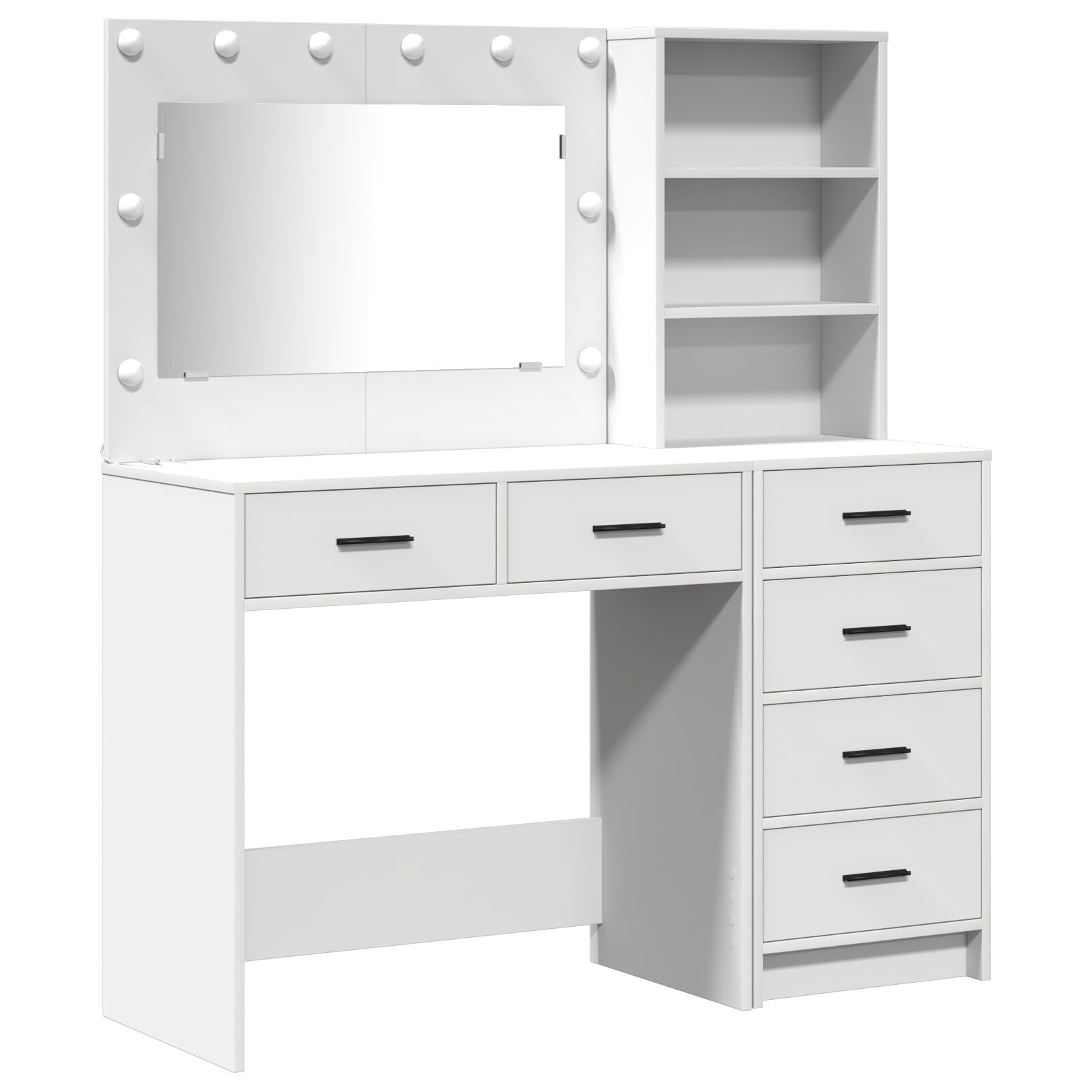 2-teiliges Dressing Tisch Set mit LED weißem Holz