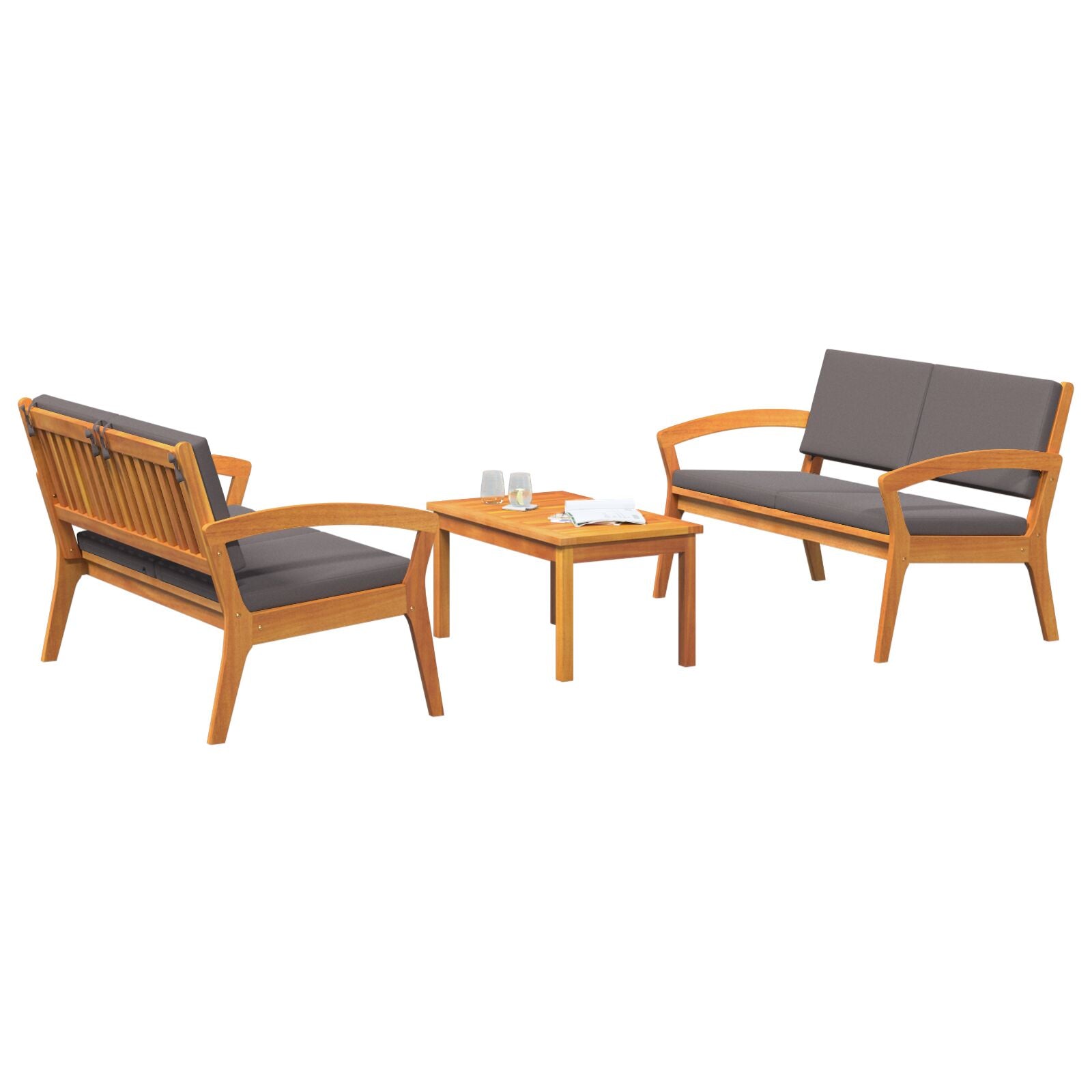 3-teiliges Bistro-Set mit Kissen aus massivem Akazienholz