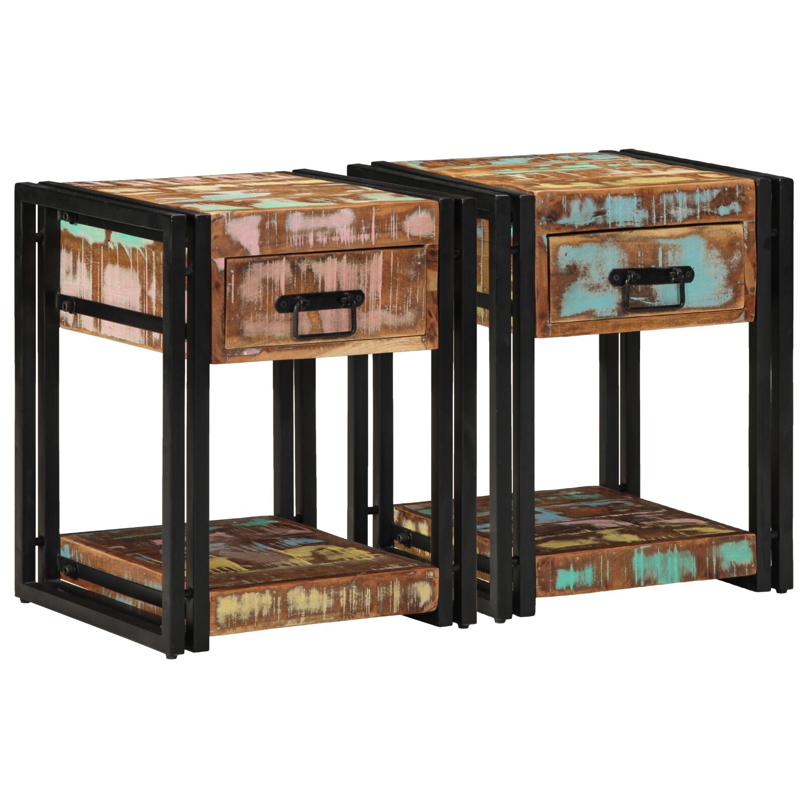 Nachttische 2er Set 40x40x50 cm aus Massivholz Altholz