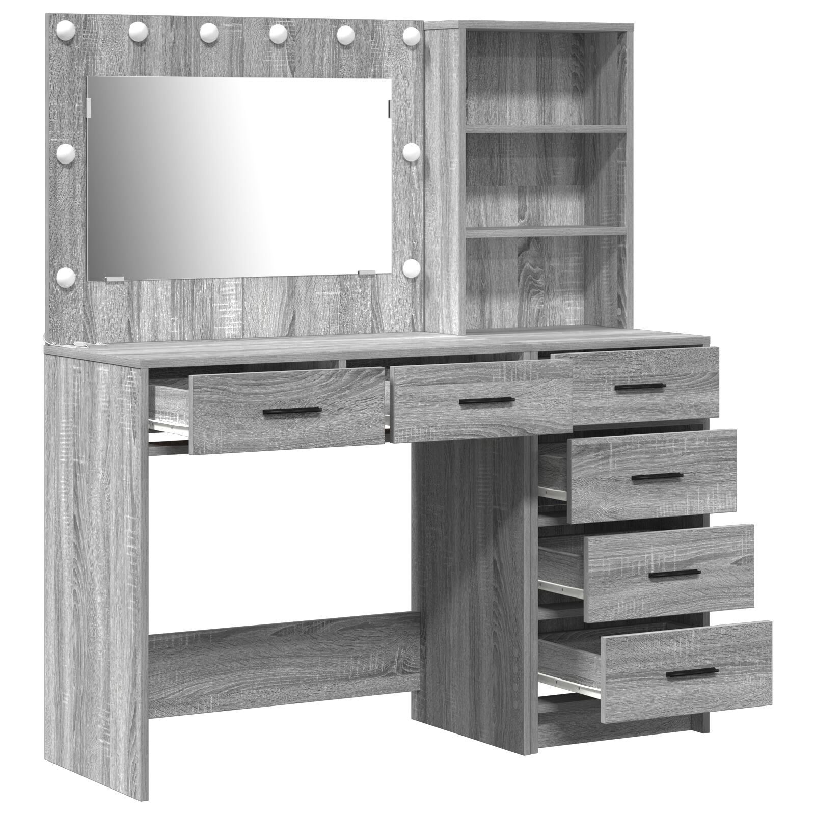 2-teiliges Frisiertischset mit LED grauem Sonoma MDF