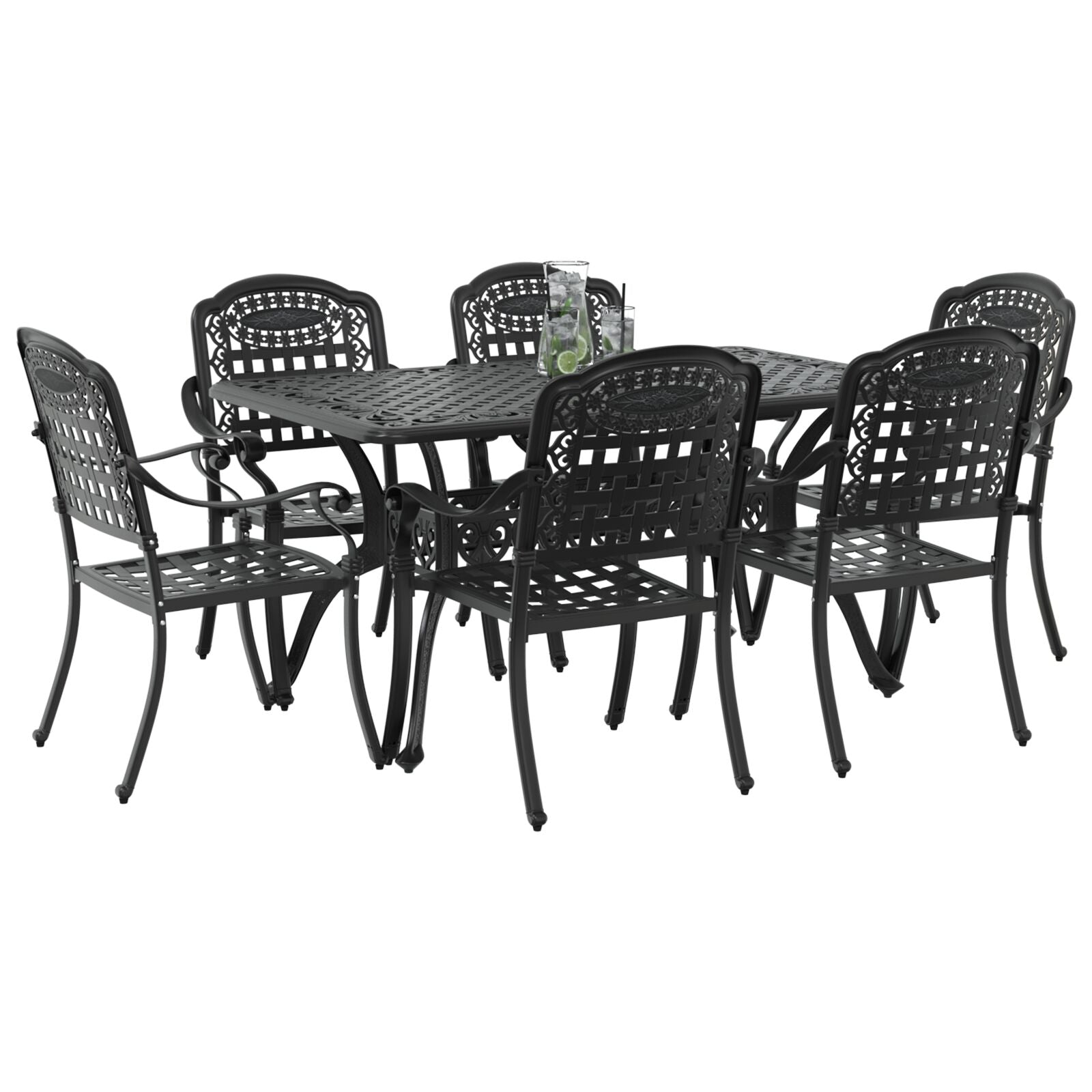 Set aus 4 Schwarz Gussaluminium Mittel Dekorative Intarsien