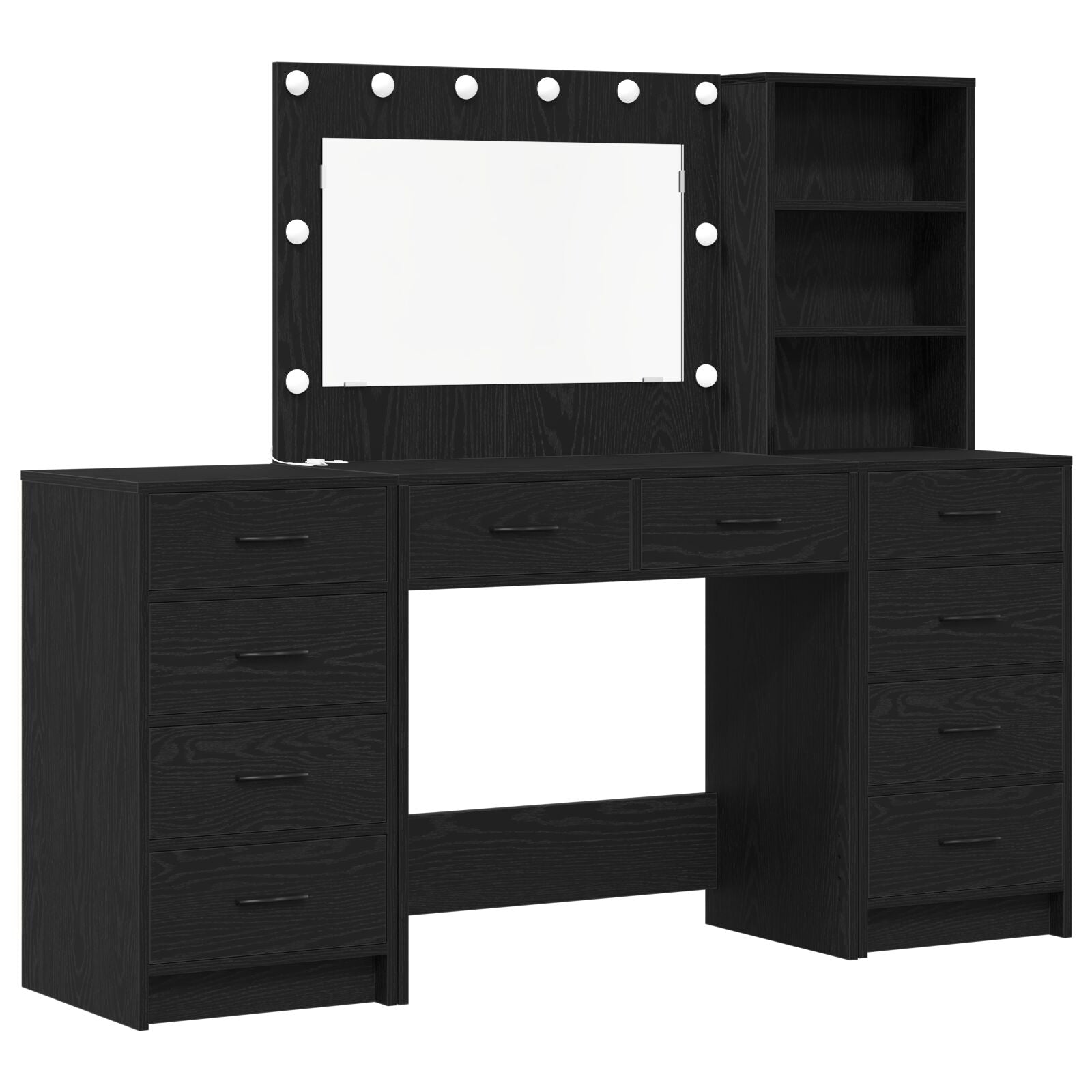 3-teiliges Schminktisch Set mit LED aus Holzwerkstoff in Schwarz