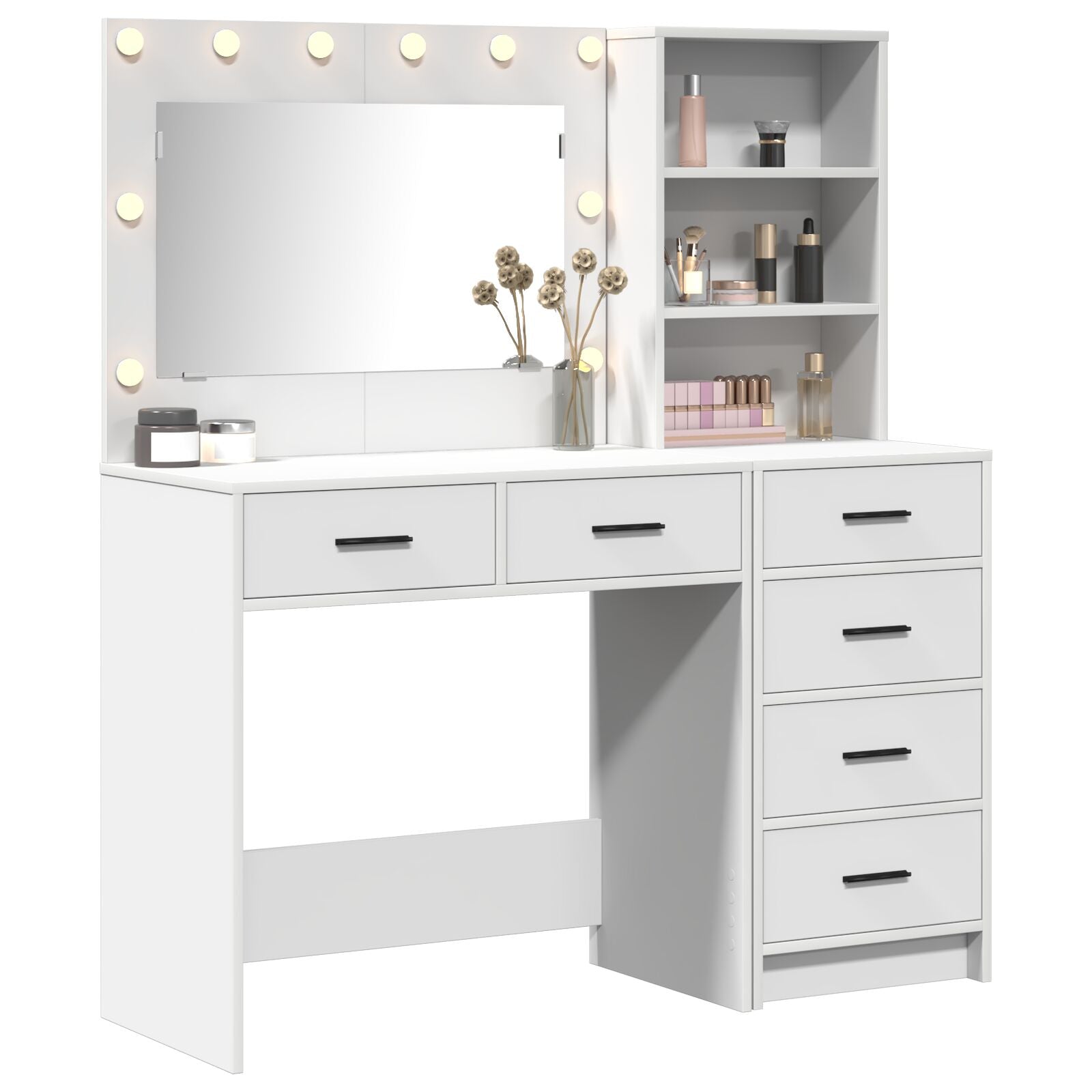 2-teiliges Dressing Tisch Set mit LED weißem Holz