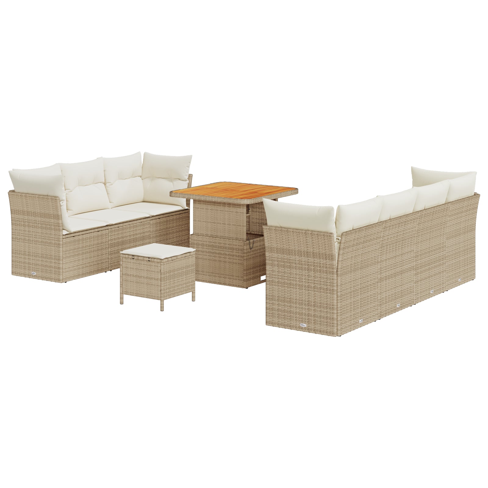 10-teiliges Garten Sofa Set mit Kissen Beige Poly Rattan Akazie, vidaXL 3-teiliges Garten Dining Set mit Kissen Beige Poly Rattan Akazie