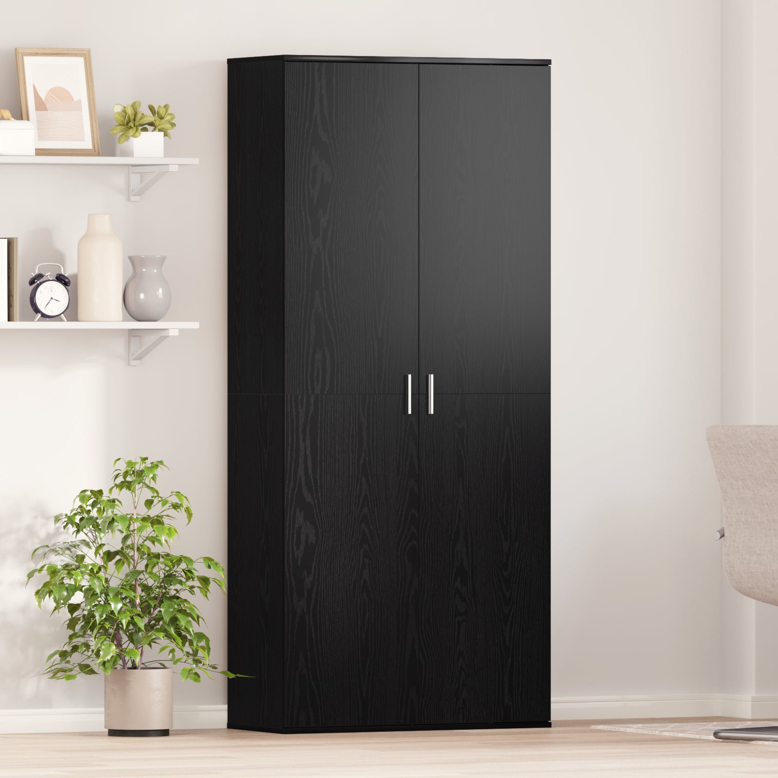 Highboard Schwarz Eiche 80x35x180 cm Holzwerkstoff