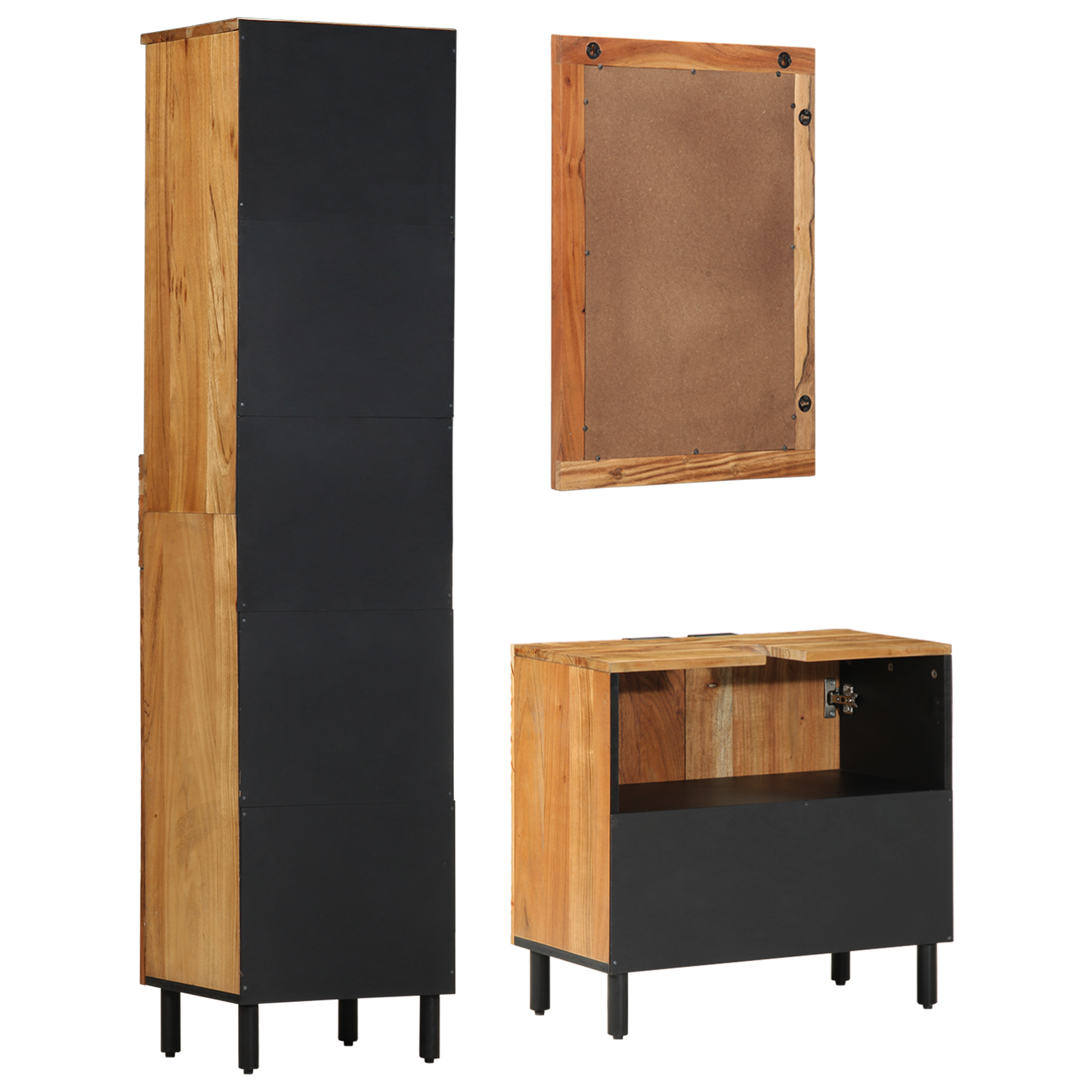 3-tlg. Badmöbel-Set Braun Massivholz Akazie