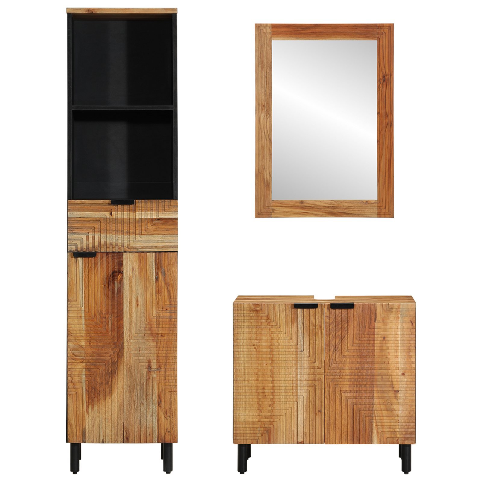 3-tlg. Badmöbel-Set Braun Massivholz Akazie