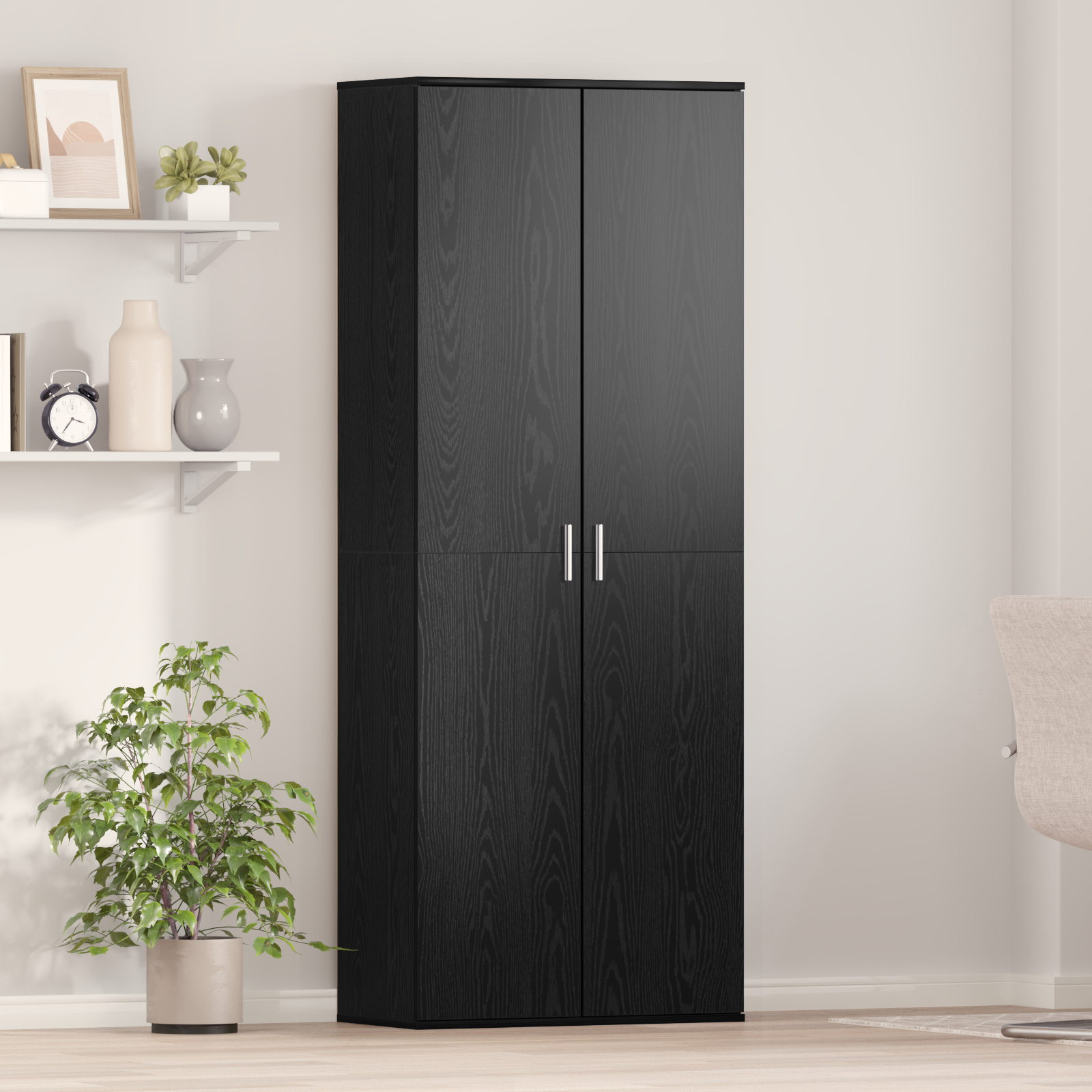 Highboard Schwarz-Eiche 70x35x180 cm Holzwerkstoff