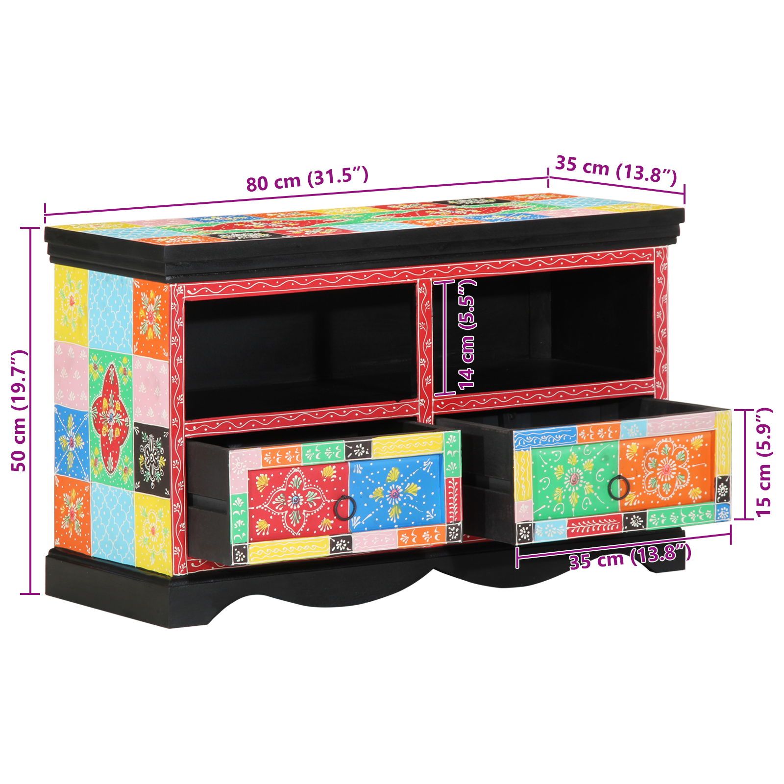 TV-Schrank Bunt 80x35x50 cm aus Massivholz Mango